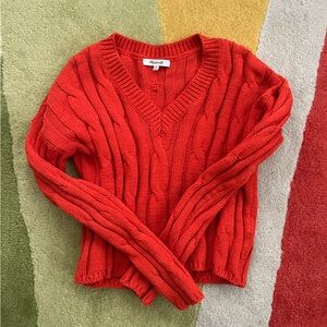 Madewell cable knit V-neck cropped sweater Orange